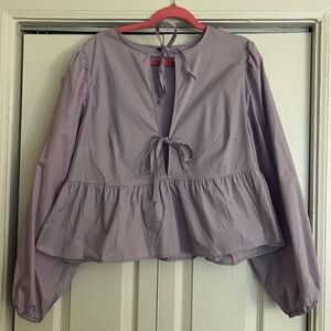 Lavender Long Sleeve Tie Peplum Top